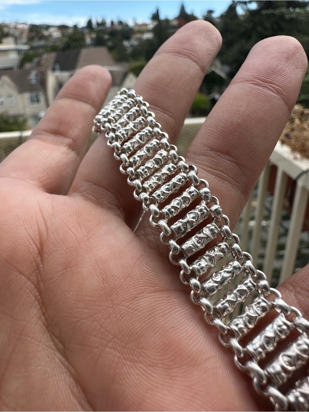 Sterling Silver Link Statement Bracelet - Thai Silver 7”